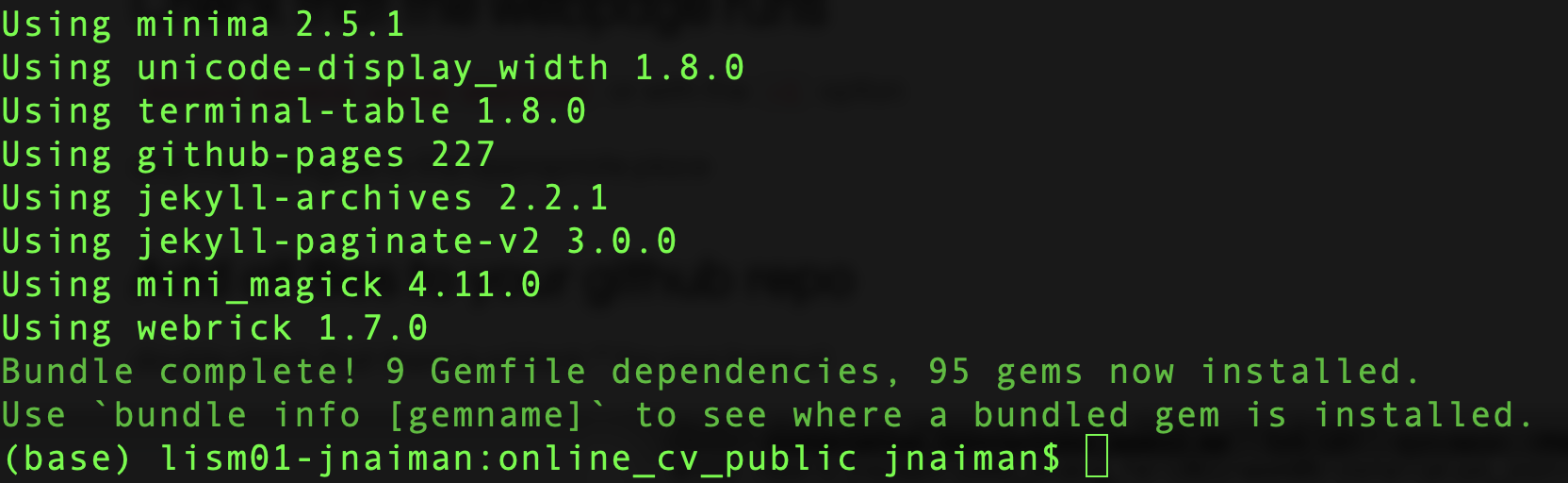 install jekyll page with bundle install
