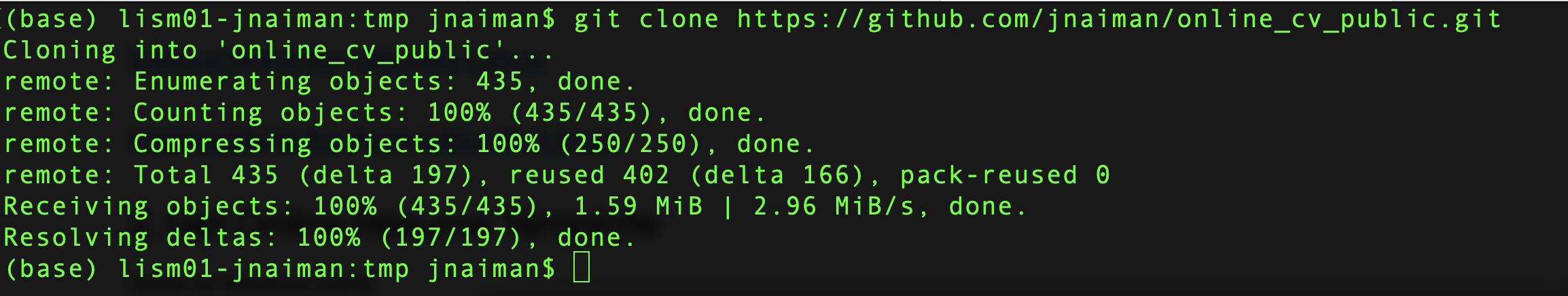 clone online cv with git clone command